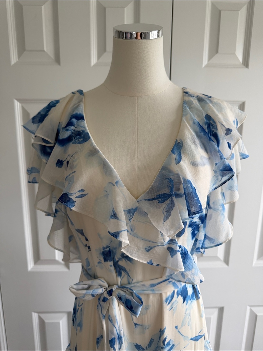 NET Ralph Lauren Floral Crinkle Georgette Tiered Wedding Guest Dress Size 16 - Picture 4 of 17